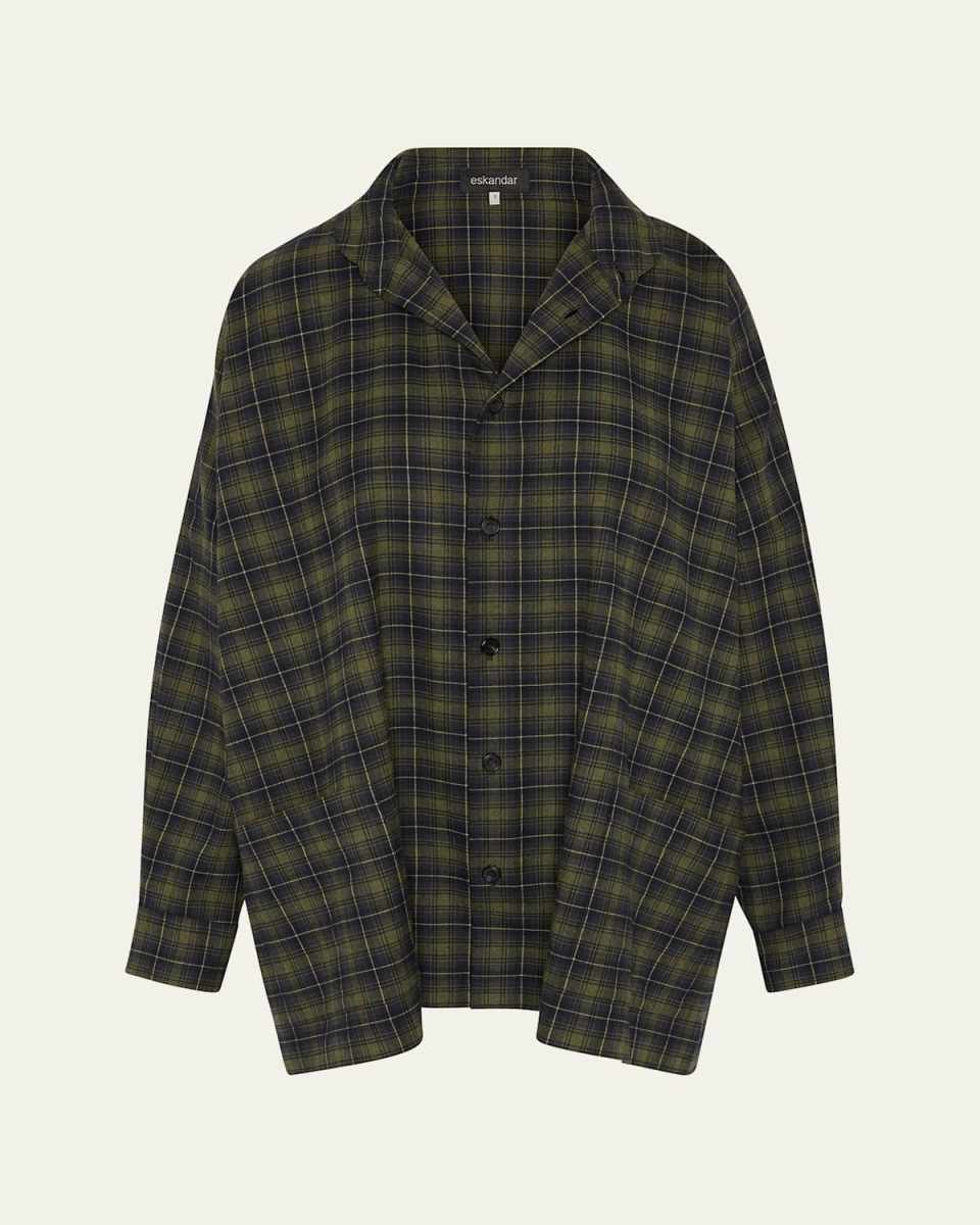 Wide Longer-Back Double Stand-Collar Shirt Jacket (Long Length)